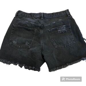 Free People high rise distressed destroyed frayed black button fly jean shorts